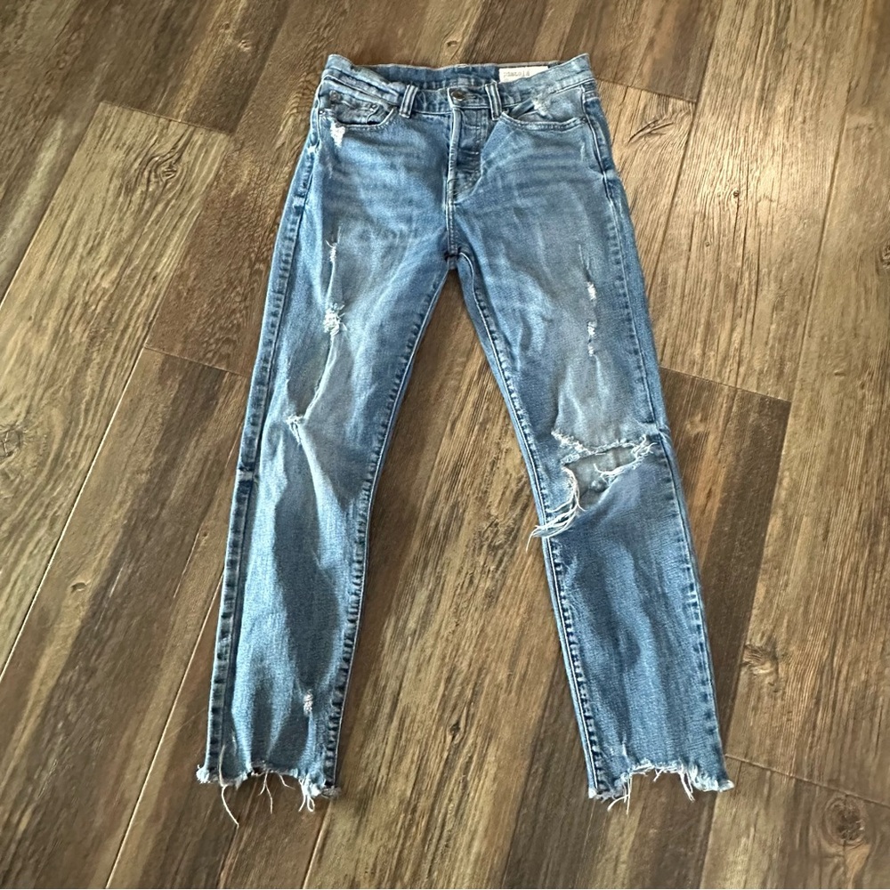 PISTOLA 27 distressed blue denim jeans frayed bottoms women's ripped pants